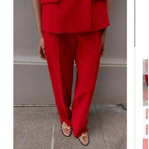 NWT ZARA STRAIGHT LEG PANTS WITH SLITS RED